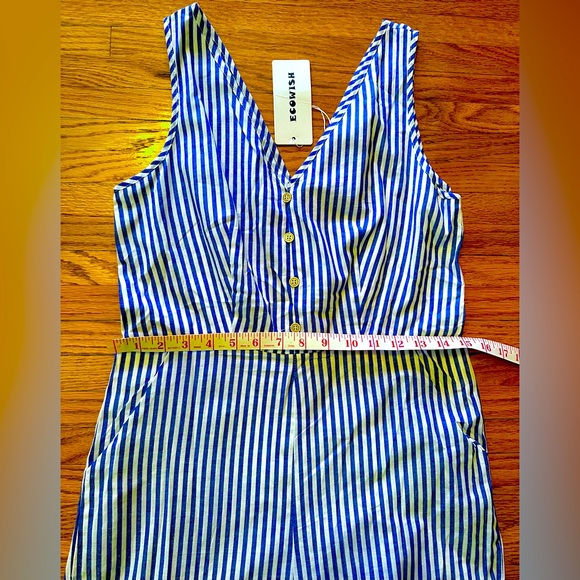 Cute Jumpsuit, Small, Blue & White Stripes, NWT, Zips in Back, Lined, Pockets - Picture 12 of 12